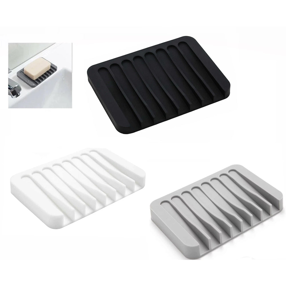 3-Pack Silicone Soap Holder – Bathroom Soapbox with Drainage Tray for Kitchen