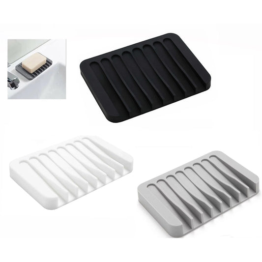 3-Pack Silicone Soap Holder – Bathroom Soapbox with Drainage Tray for Kitchen