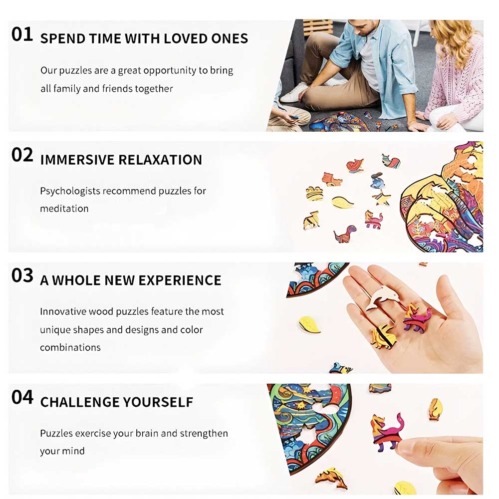 Unique Cat Pattern Wooden Jigsaw Puzzle – Artistic Irregular Shapes Home Decor & Mindful Gift