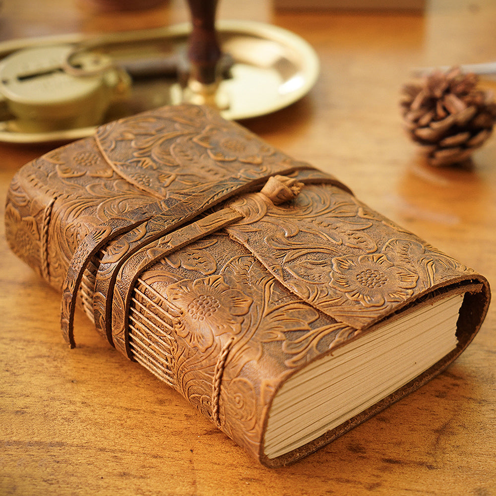 Leather Handmade Writing Notebook - Antique Vintage Brown Bound Daily Journal