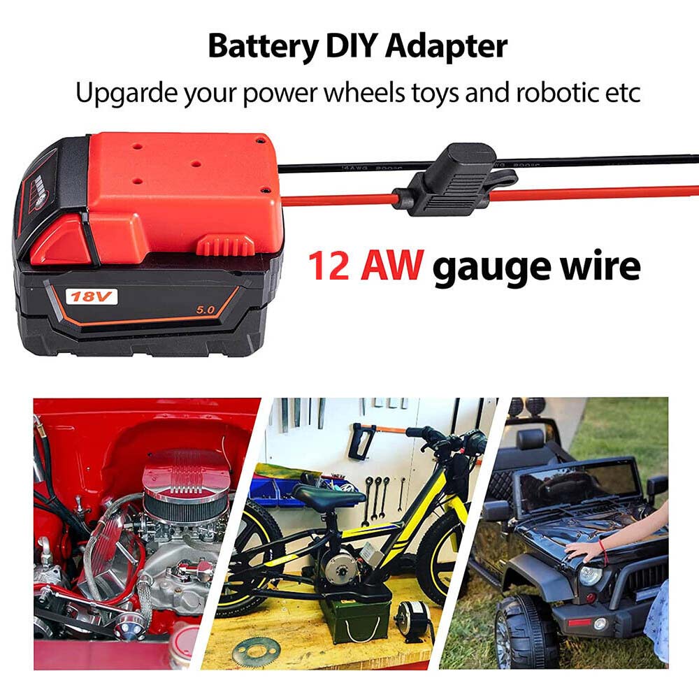 Battery Adapter With Fuse built-in switch for Milwaukee 18V To Dock Holder 12Awg