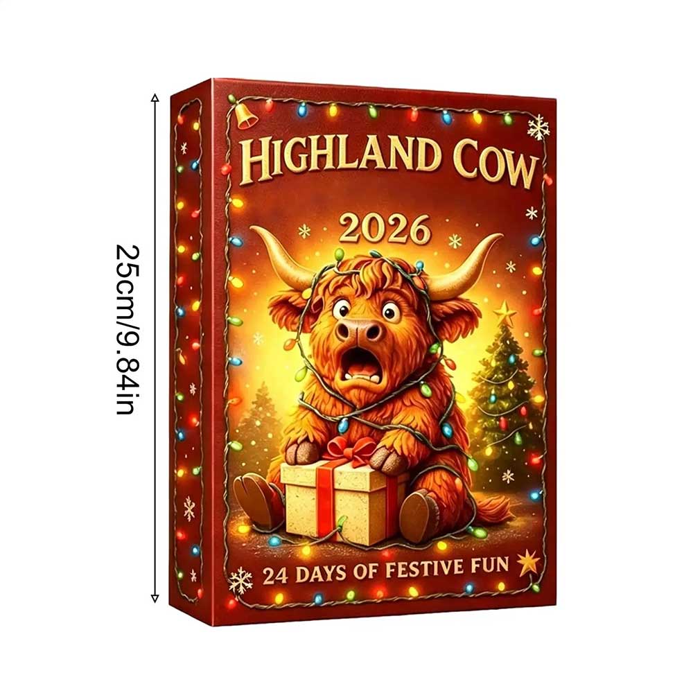 Highland Cow 24-Day Countdown Calendar – 2D Christmas Acrylic Figure Advent Gift