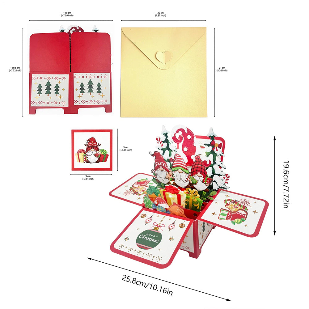 5Pack 3D Pop-Up Christmas Cards with Lights & Music – Santa Claus & Gnome Scene Holiday Greetings