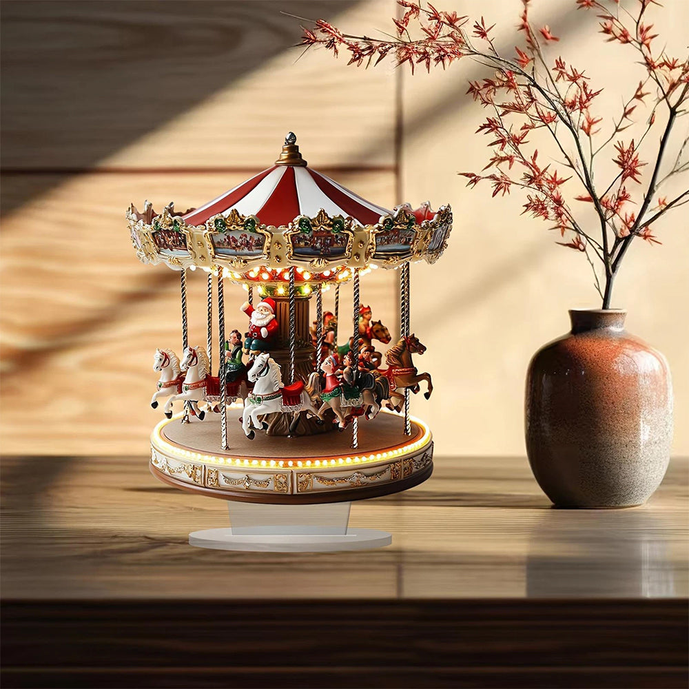﻿Traditional 2D Acrylic Carousel Christmas Decor – Flat Merry-Go-Round Holiday Display