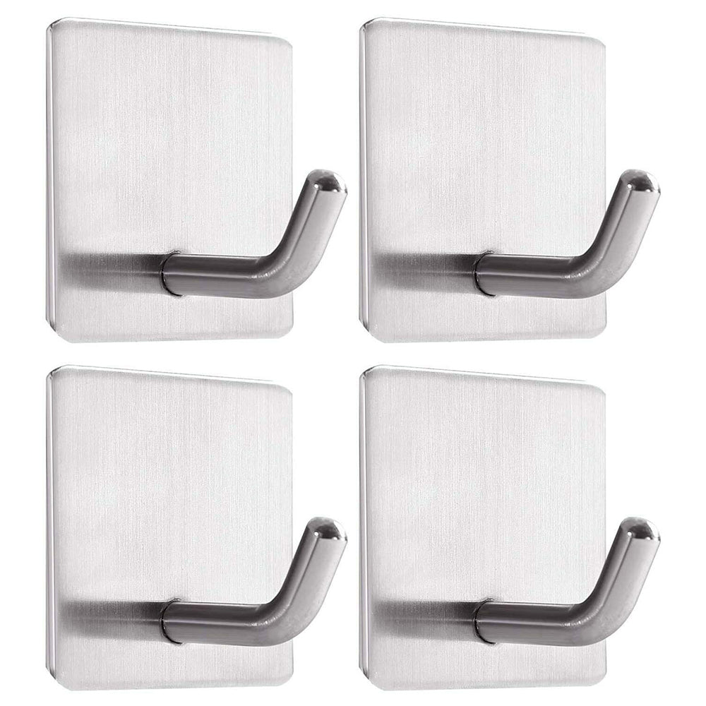 4PCS Self Adhesive Hooks 3M Adhesive Wall Hanger Waterproof Heavy Duty, Silver