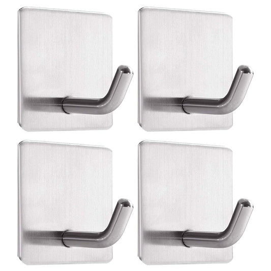 4PCS Self Adhesive Hooks 3M Adhesive Wall Hanger Waterproof Heavy Duty, Silver