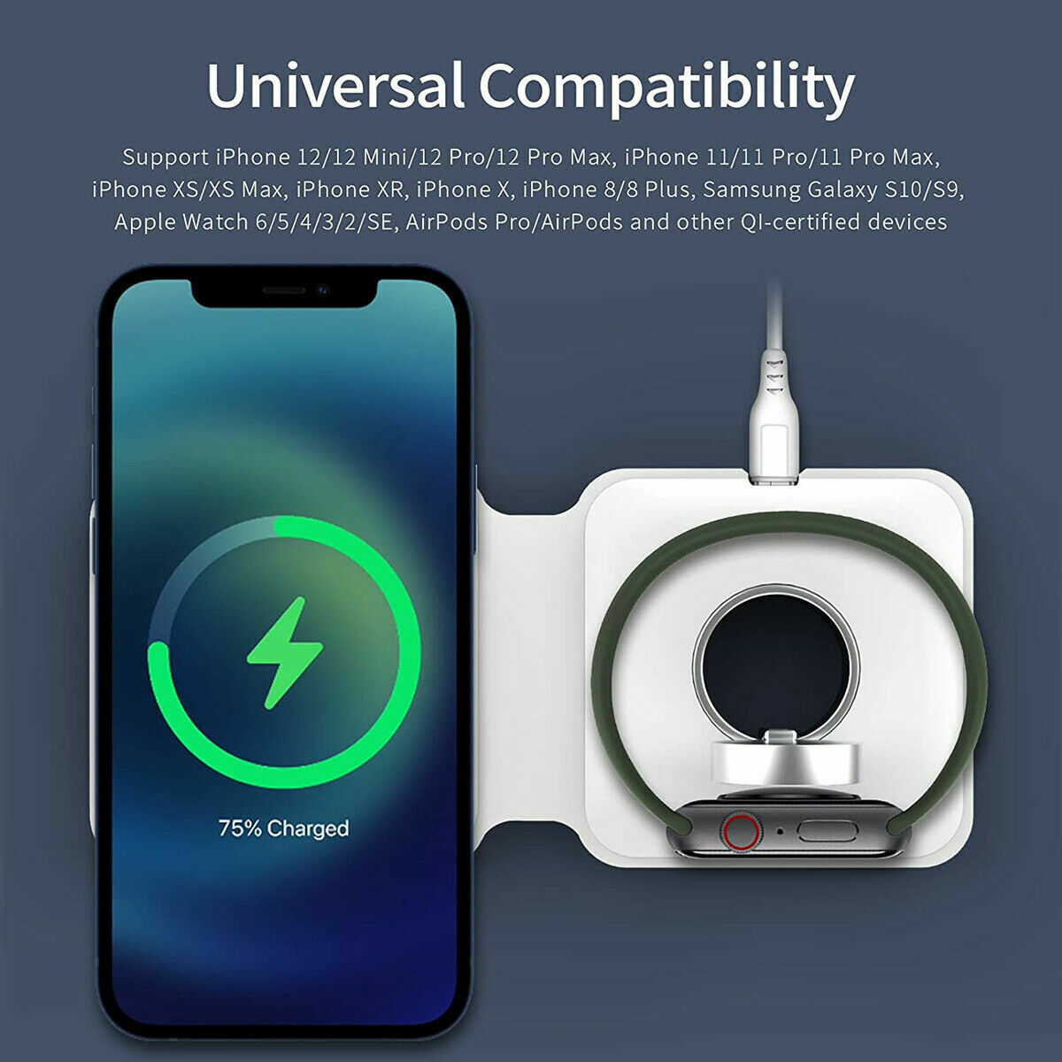 15W Mag safe Magnetic Wireless Foldable Charger Pad For iPhone 14 13 Apple Watch