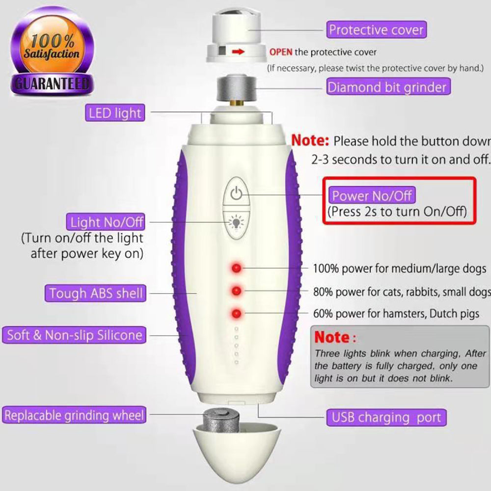 Rechargeable Pet Nail Grinder – Safe & Portable Dog Cat Claw Trimmer