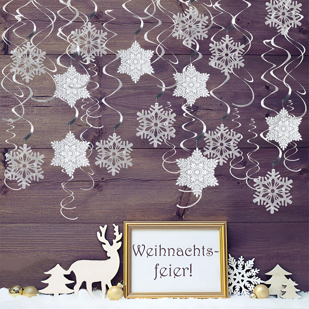 35pcs Snowflake Swirls Christmas Ceiling Decor Set – Foil Hanging Decorations for Winter & Frozen Theme Parties