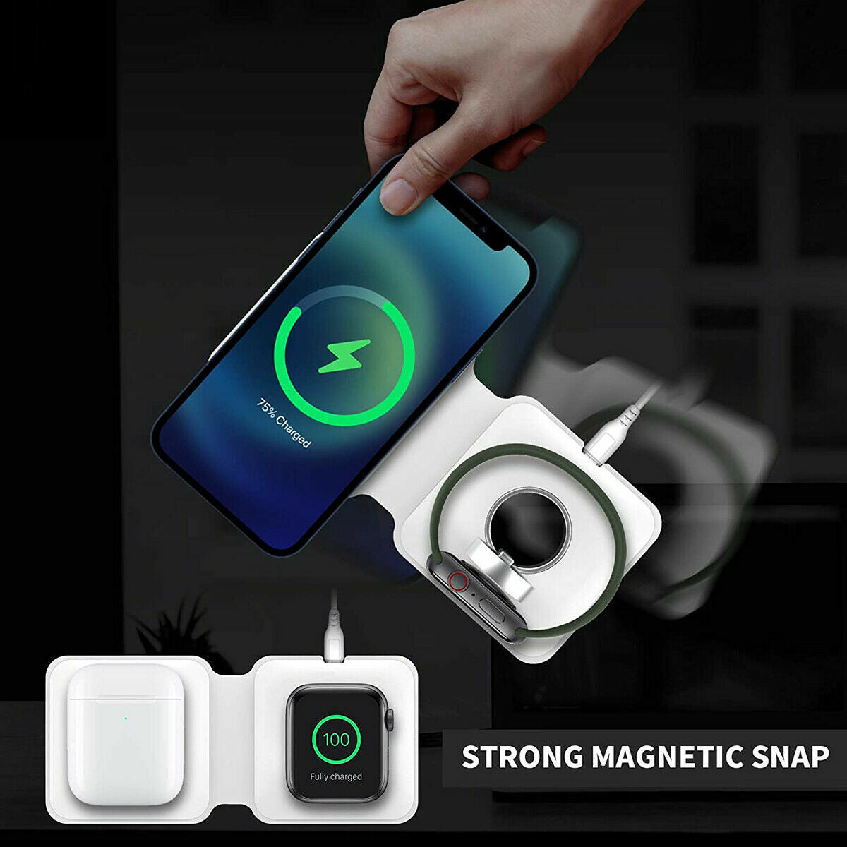15W Mag safe Magnetic Wireless Foldable Charger Pad For iPhone 14 13 Apple Watch