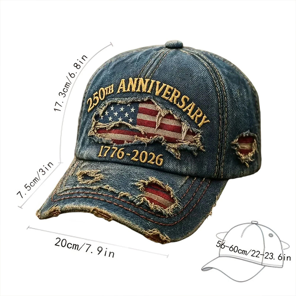 250th US Anniversary Denim Hat - 1776-2026 Patriotic Printed Baseball Cap