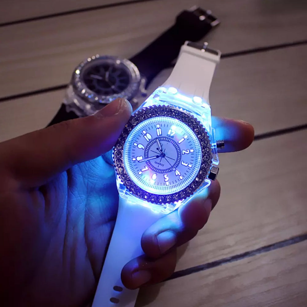 Men's Watch Teenage Women's Watch Crystal Quartz Bracelet with LED Illumination