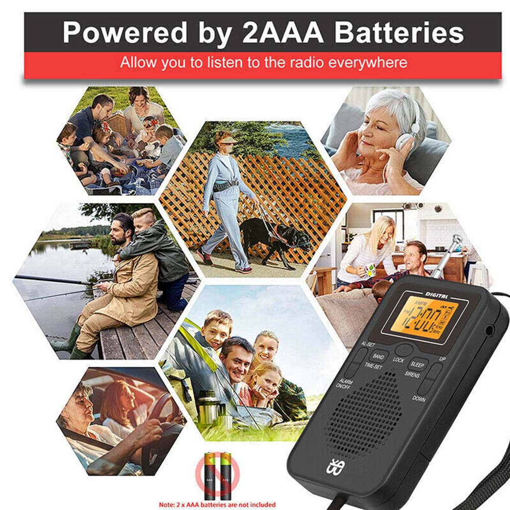 Mini Portable Pocket Digital LCD AM FM Radio Battery Powered Receiver Speaker