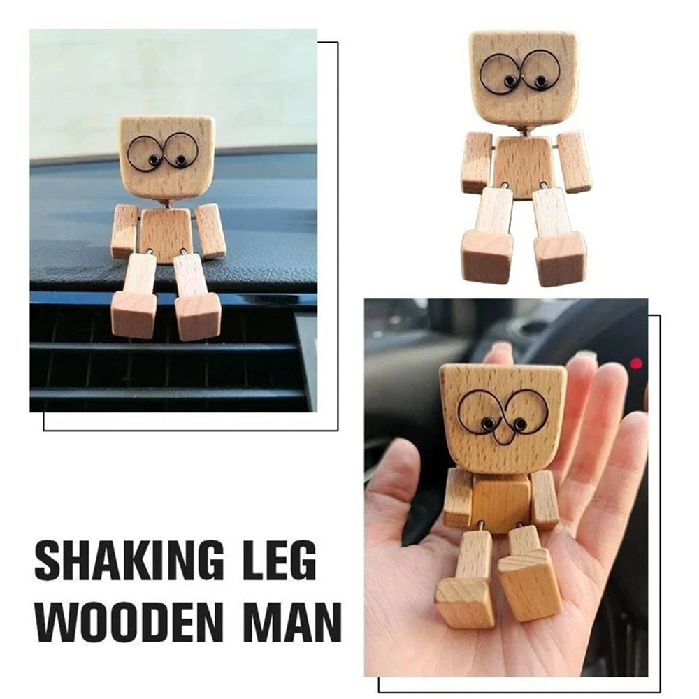 Magnetic Expression Shaking Wooden Man - 12 Fun Face Car Dashboard Decor