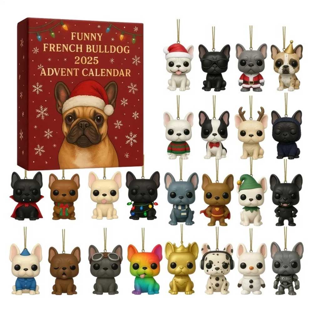 2025 French Bulldog Advent Calendar - 24 Days of Hilarious Countdown with Adorable 2D Frenchie Ornaments