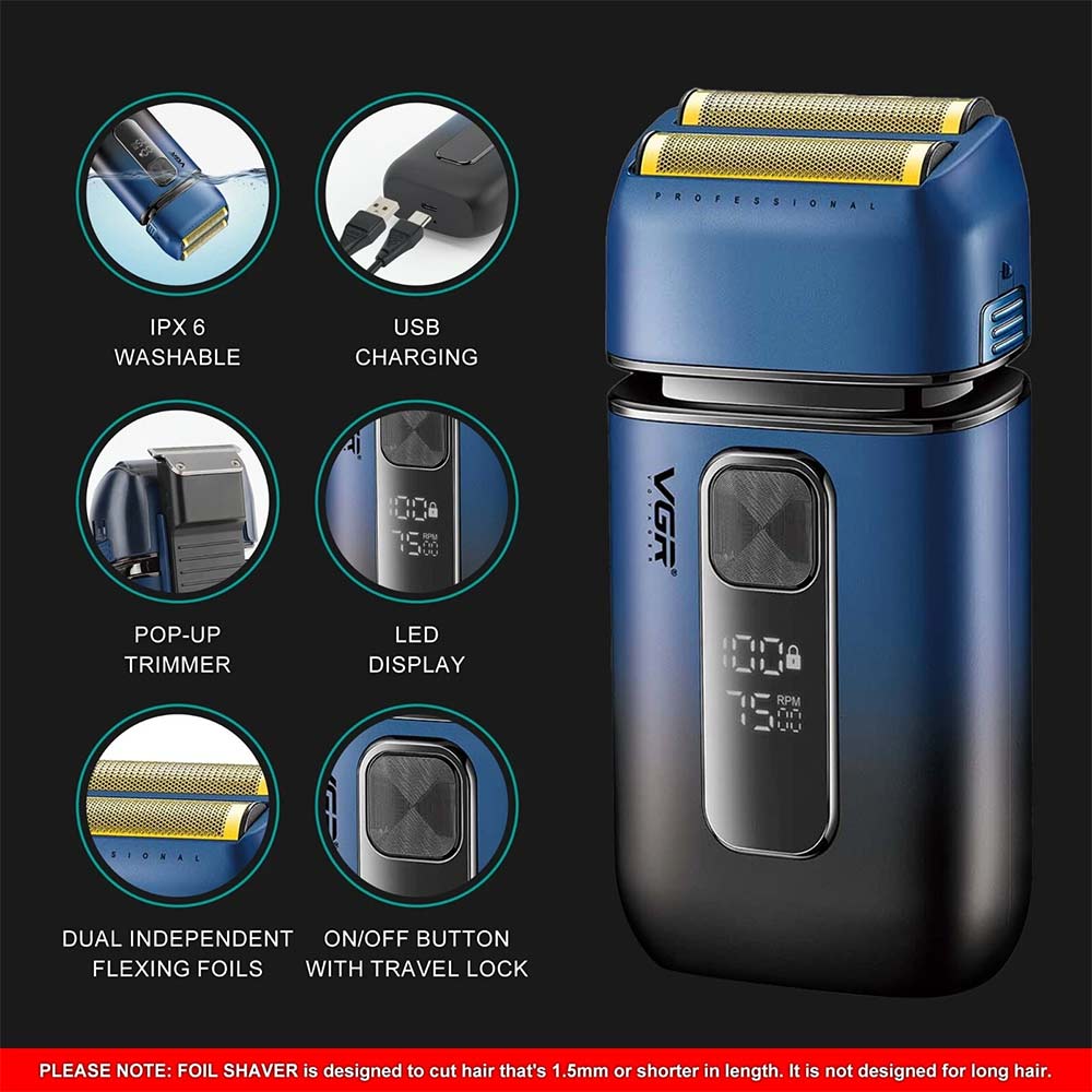 VGR Electric Foil Shaver for Men - Cordless Waterproof Razor with Pop-Up Trimmer
