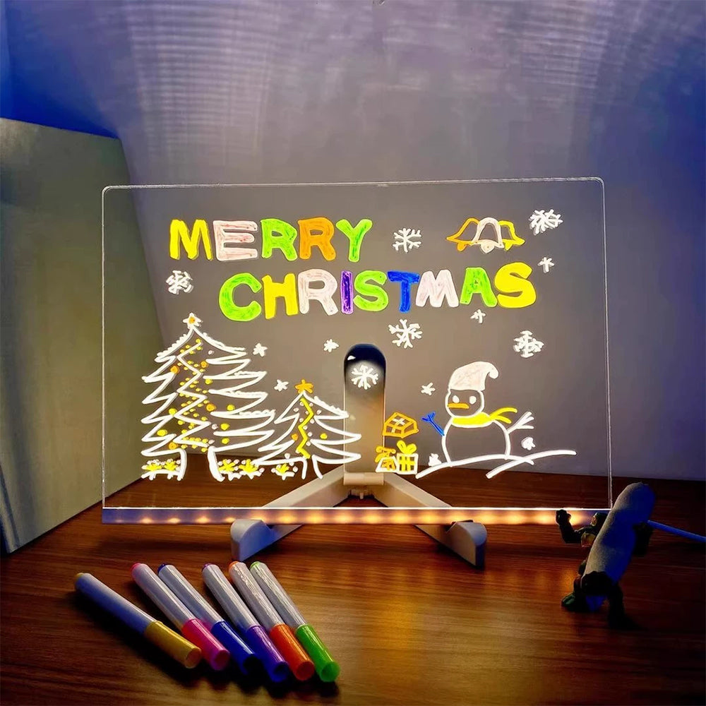 Light Up Message Board - 30x20cm Acrylic Rewritable Drawing Lamp with 7 Pens