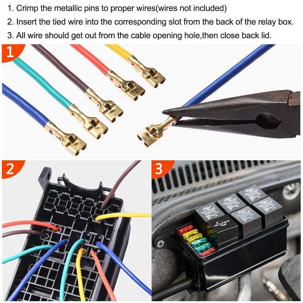6 Way 12-Slot Relay Box 6 Relay 6 ATC/ATO Standard Fuses Holder Block Universal