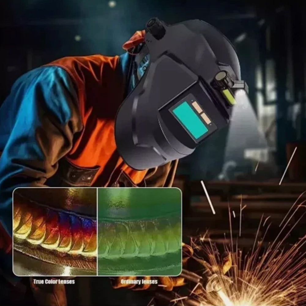 Auto-Darkening Welding Helmet with LED Headlight | Solar-Powered Mask for ARC/TIG/MIG & Grinding