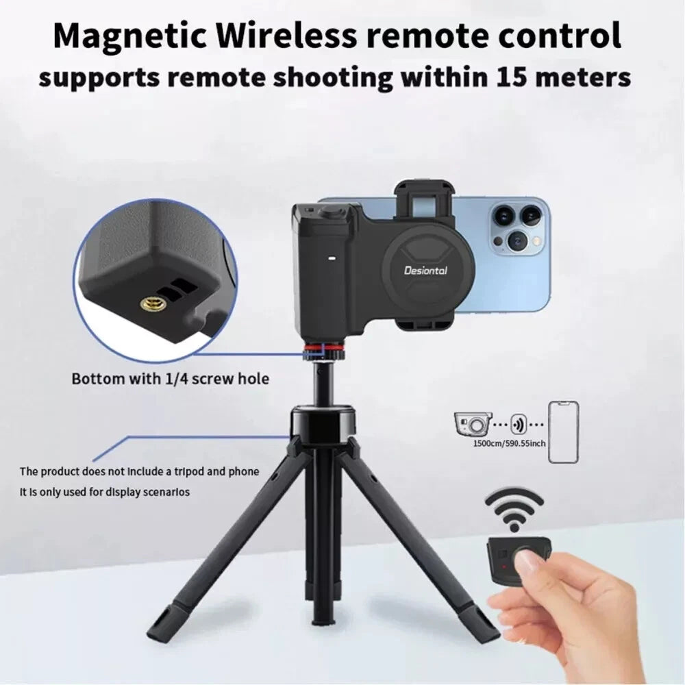 Smartphone Camera Grip – Bluetooth Shutter Selfie Stabilizer Handle for Phones