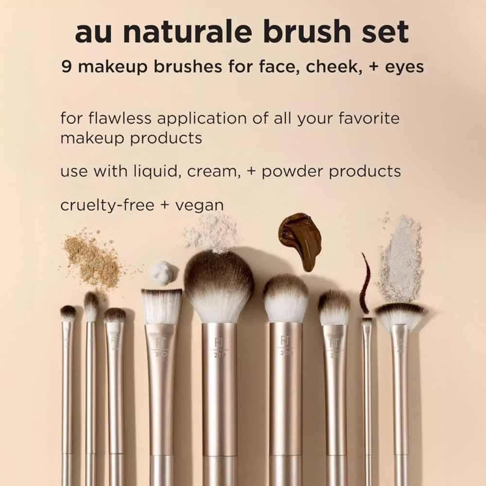 REAL RT4266 TECHNIQUES Naturale 9 Piece Set Makeup Brush Kit Foundation Powders