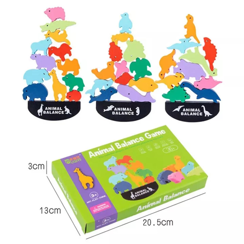 Wooden Animal Balance Blocks Board Dinosaur Educational Stacking High Wood Toys