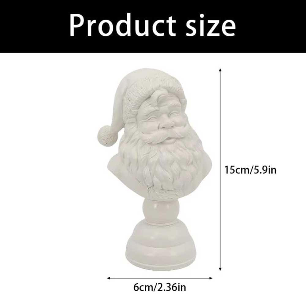 Santa Bust Tabletop Decoration - 15cm White Resin Santa Claus Head Statue