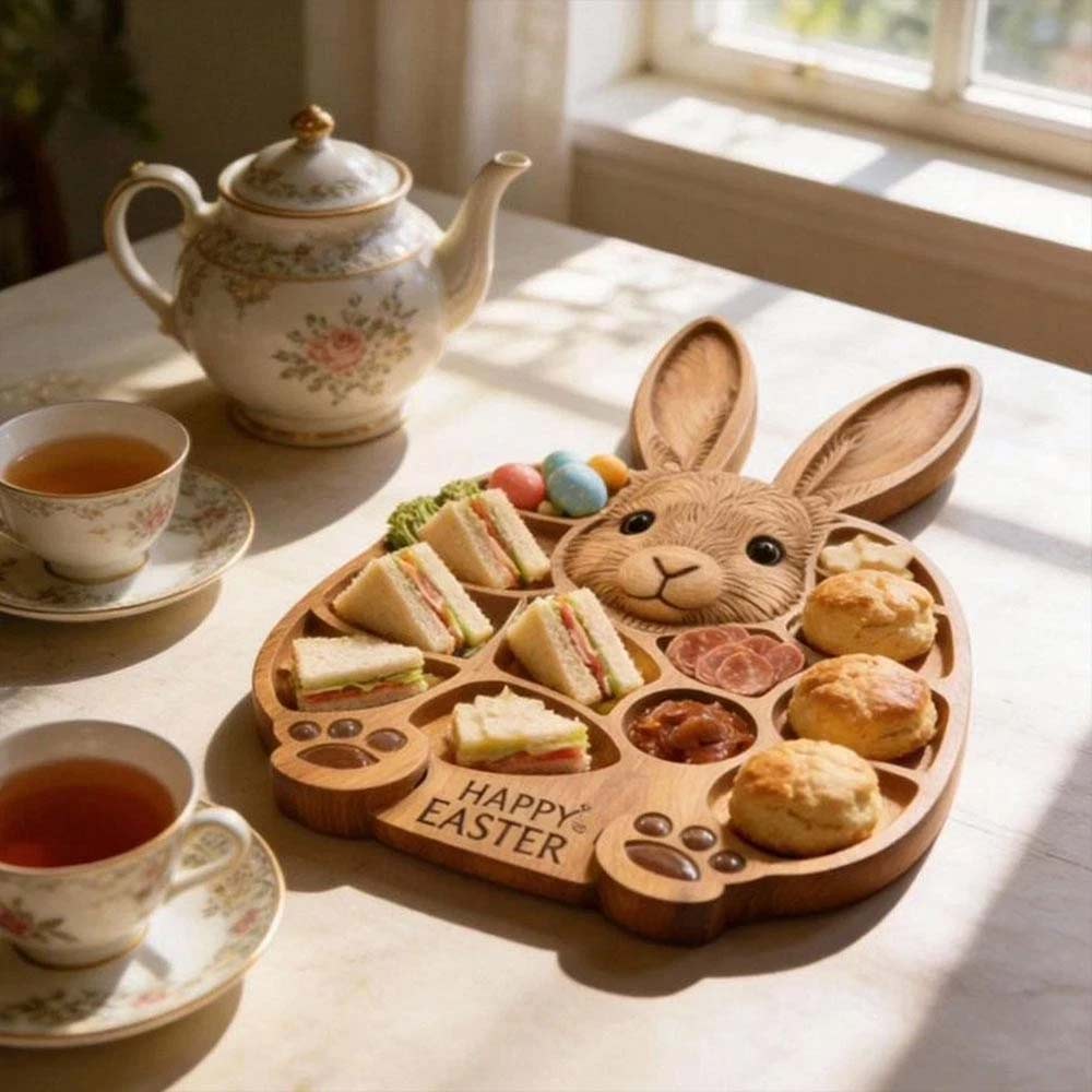 Easter Bunny Wooden Serving Platter - 14" x 14" Cold Dishes Board, Great Gift