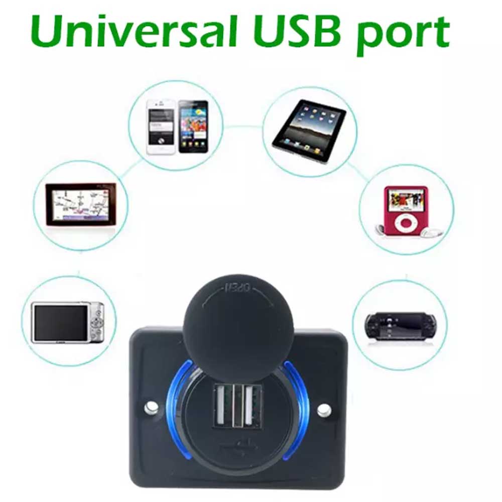 Dual QC3.0 USB Port Car Fast Charger 3.1A 12/24V Socket Outlet Panel Car Caravan RV