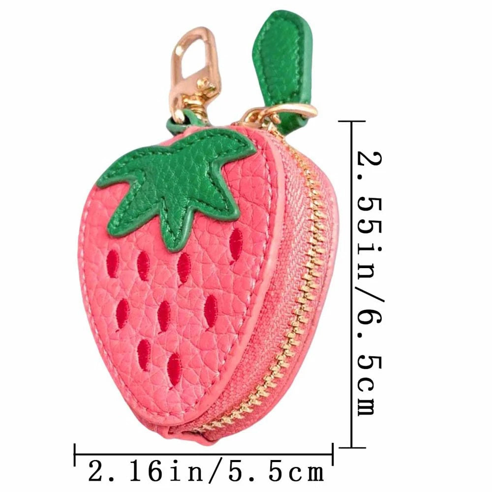 Strawberry Leather Coin Purse Keychain - Mini Zipper Pouch & Bag Charm
