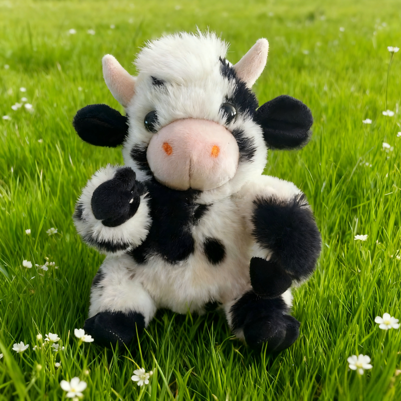 Fluffy Farm Animal Stuffed Dolls- Black & White Cow, Pink Pig,Brown Cow Plush Toys