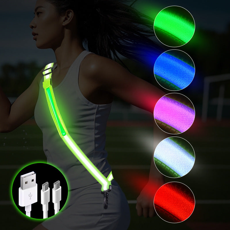 LED Reflective Sash – USB Rechargeable Flashing Safety Belt for Night Walking