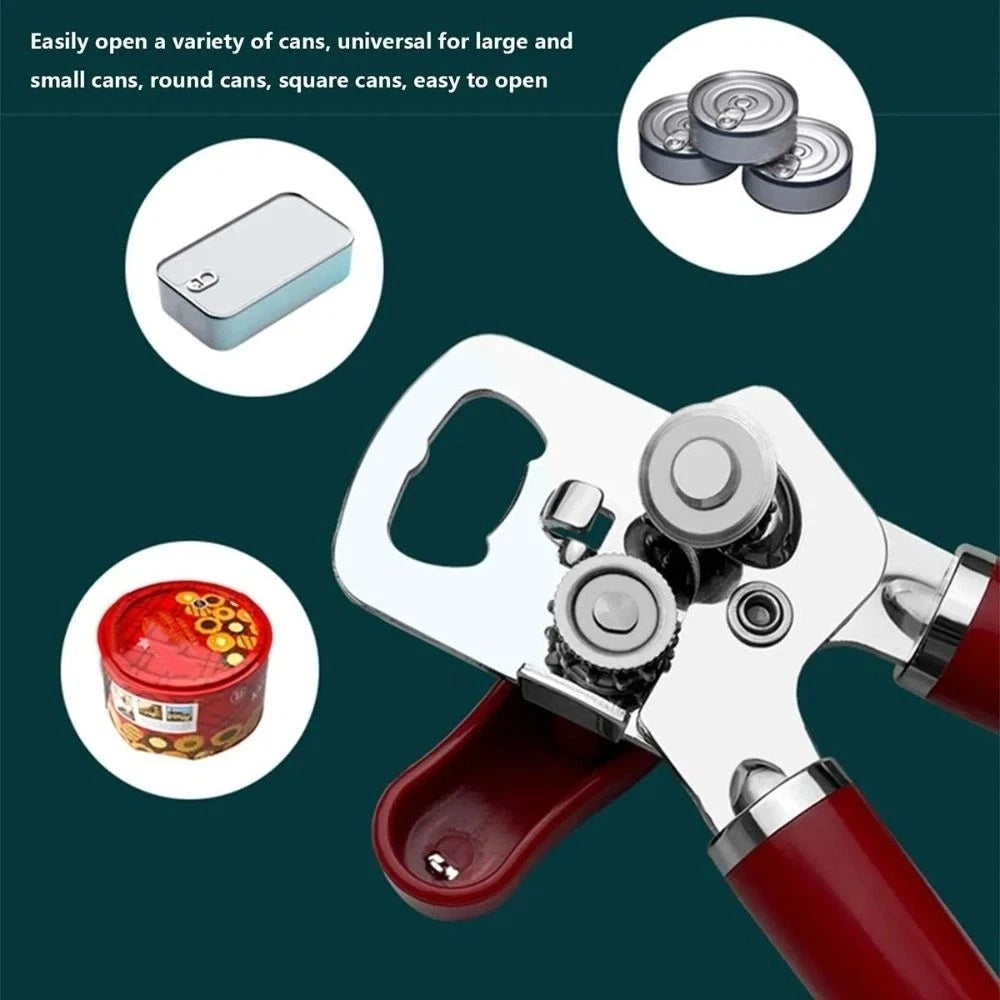 Stainless Steel Can Opener - Red Multifunctional Manual Opener Bottle Opener
