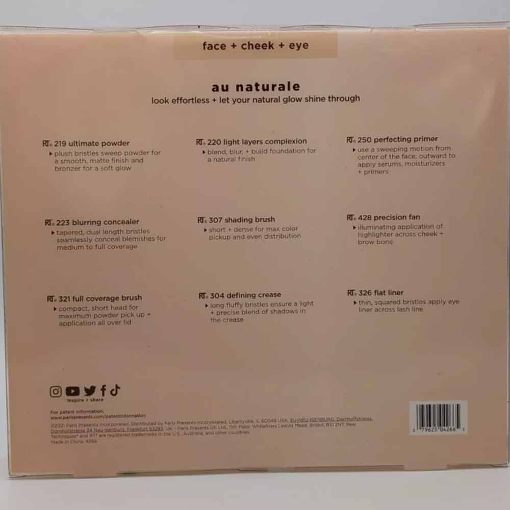 REAL RT4266 TECHNIQUES Naturale 9 Piece Set Makeup Brush Kit Foundation Powders