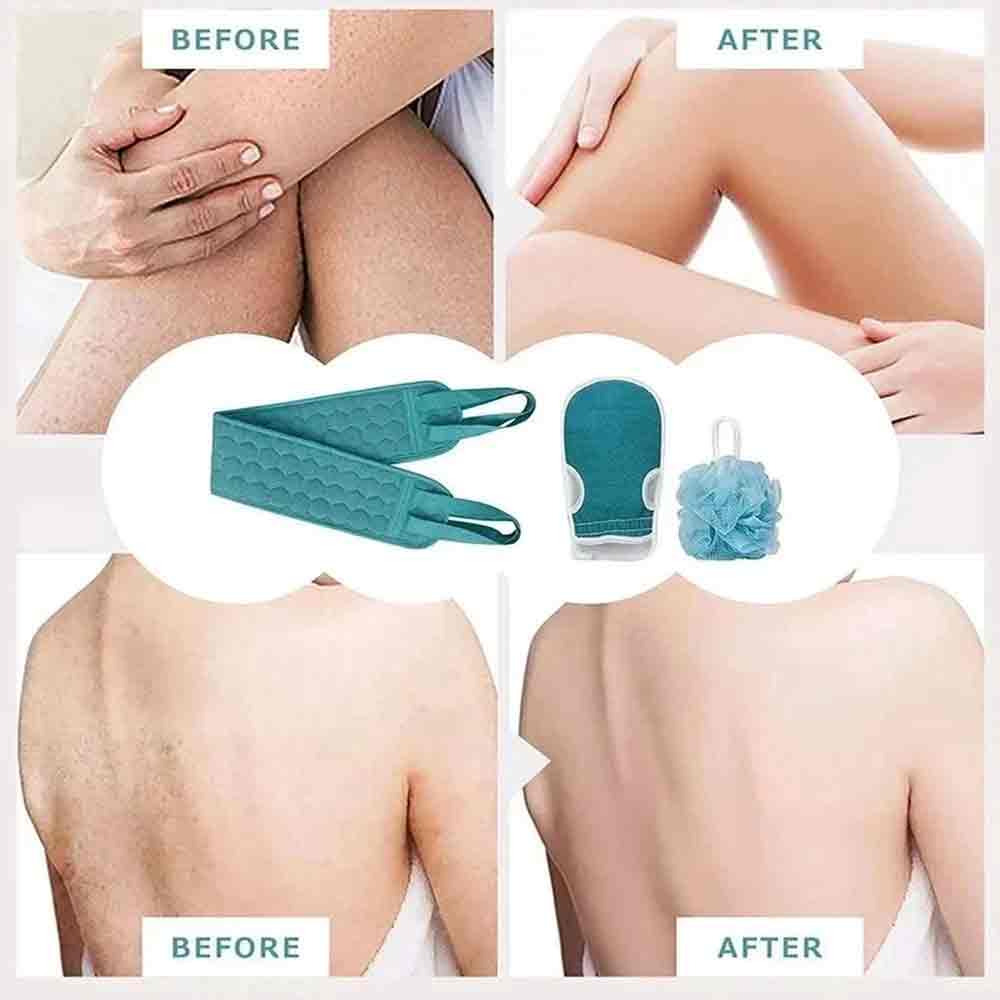 Exfoliating Body Scrubber Set – Back Scrubber, Bath Glove & Shower Loofah 3-in-1