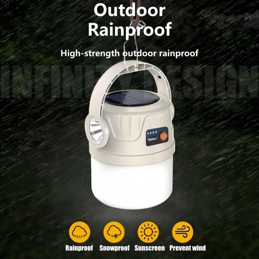 Solar Camping Lantern Flashlight - LED USB Rechargeable Tent Light for Outdoor Use