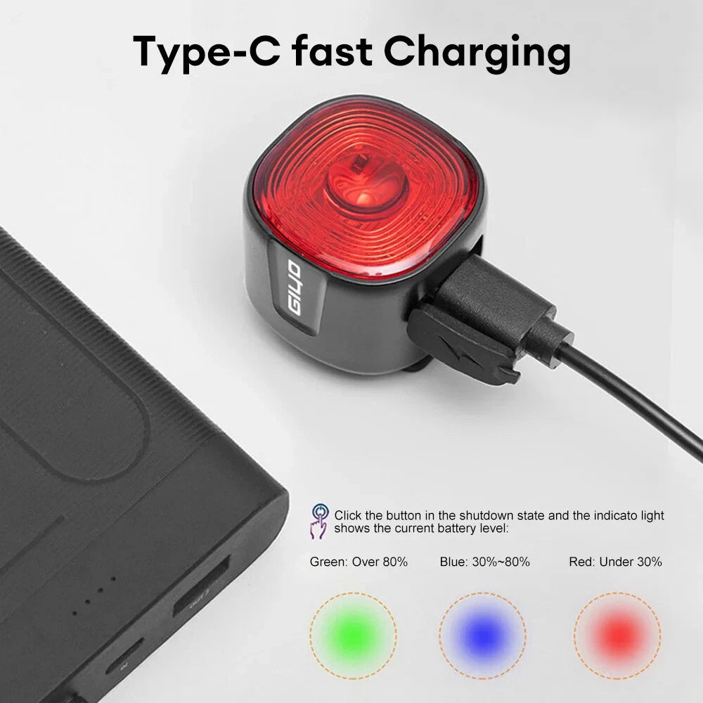 Mountain Bike Cycling LED Tail Light USB Rechargeable Bicycle Brake Rear Light