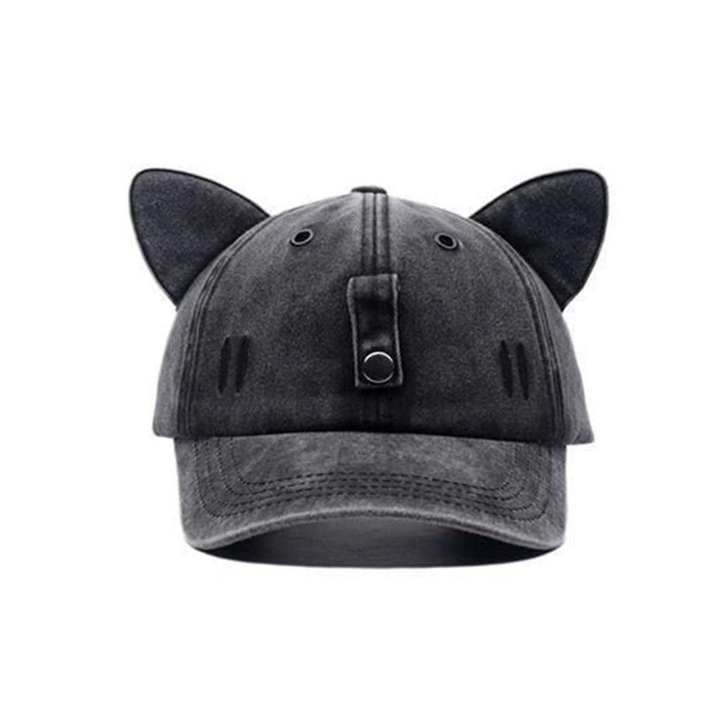Baseball Cap with Cat Ears & Sunglasses  - Funny Vintage Washed Dad Hat for Women & Men