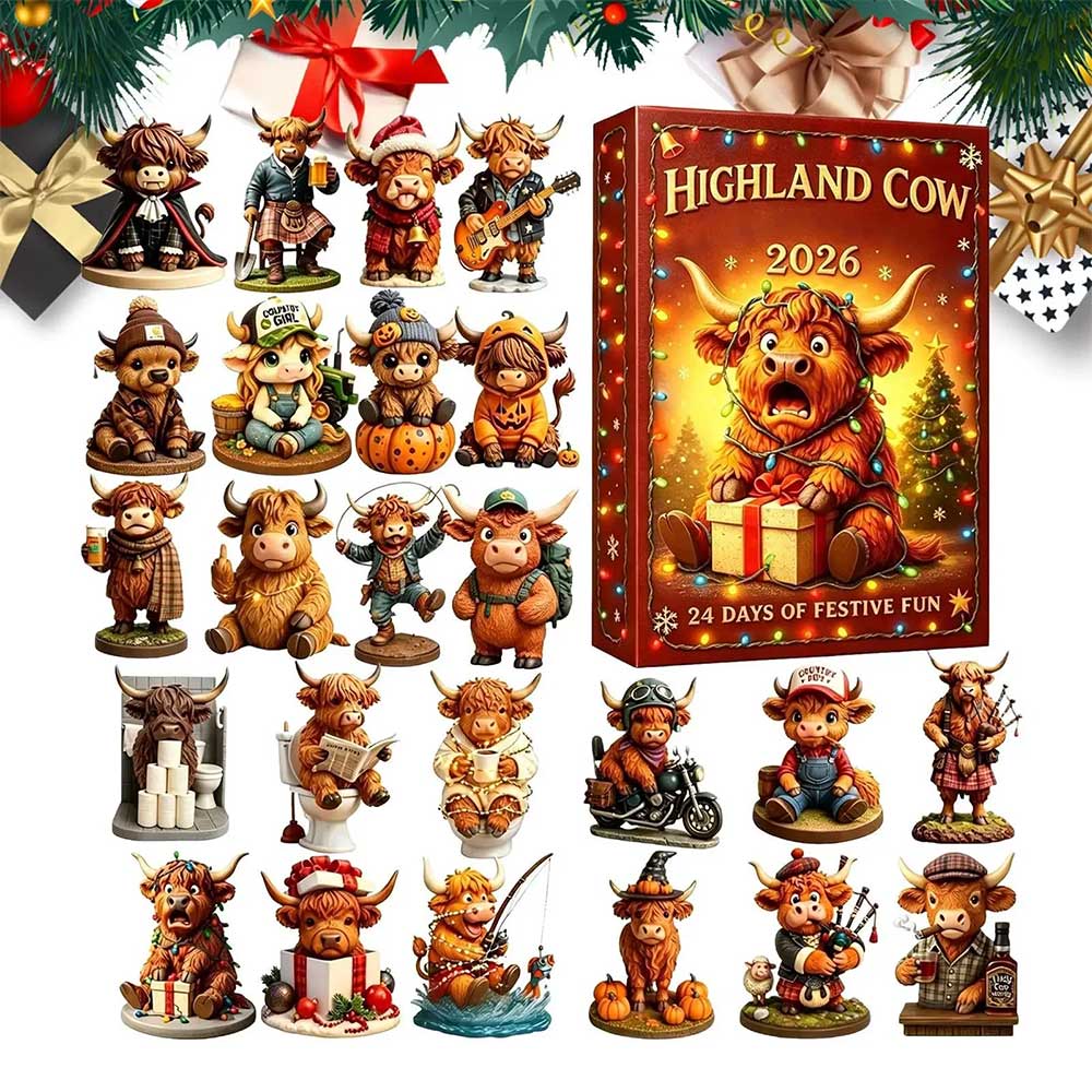 Highland Cow 24-Day Countdown Calendar – 2D Christmas Acrylic Figure Advent Gift
