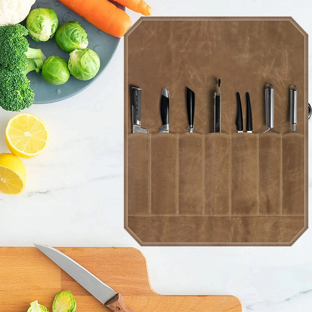 Portable Canvas Knife Roll Chef Knife Storage Bag with Roll-Up Design for Camping, Picnics & Travel