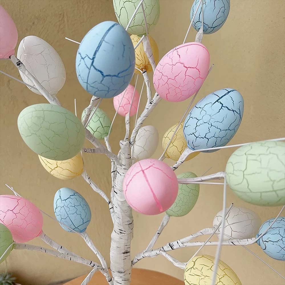 Easter LED Twig Tree - Pre-Lit Birch Light Up Decoration with 24 Colorful Eggs