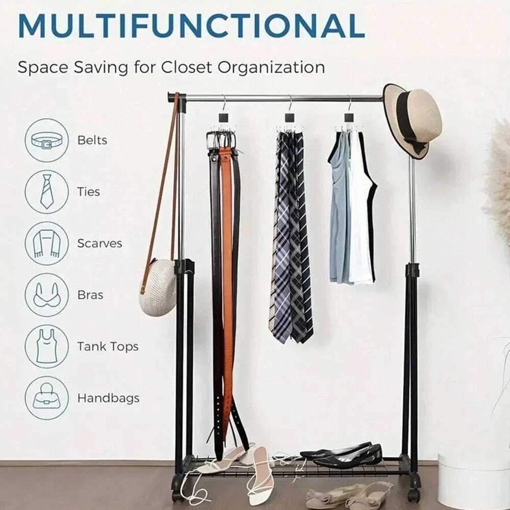 2-Pack Rotating Belt Hanger Organizer - Space Saving Closet Rack with 6 Hooks