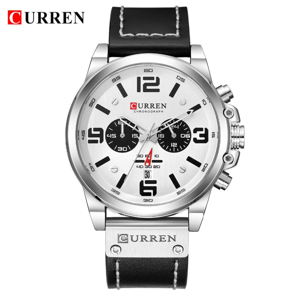 Men's Business Quartz Watch – Leather Chronograph Calendar 47mm Multifunction