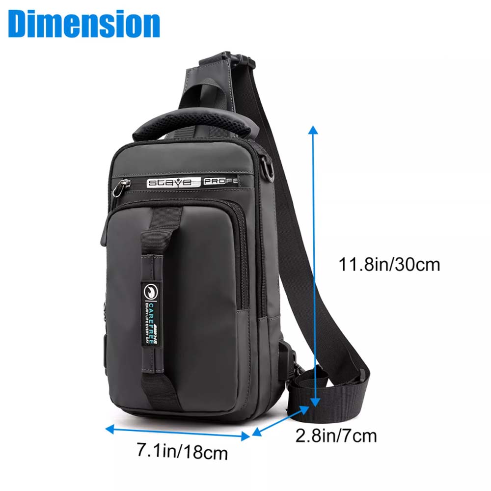 Men's Anti-Theft Sling Crossbody Backpack – Chest Shoulder Messenger Bag with USB Port