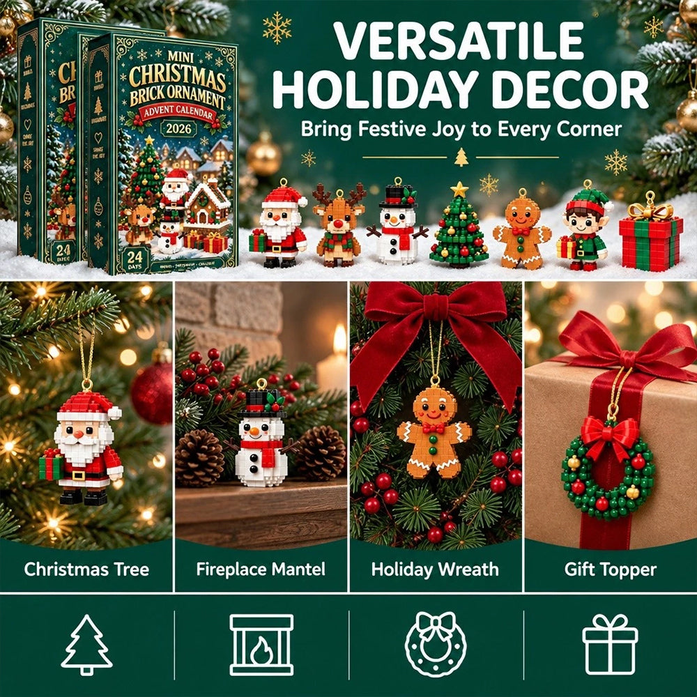 Christmas Brick Advent Calendar – 24 Mini Build Ornaments for Tree & Wreath