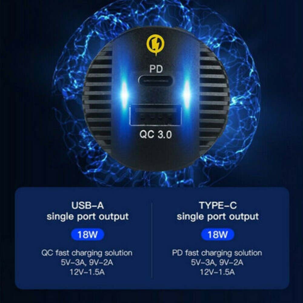 12-24V Car Charger Adapter Mount Panel 2x QC 3.0 + 2x PD Fast Dual Type-CUSB