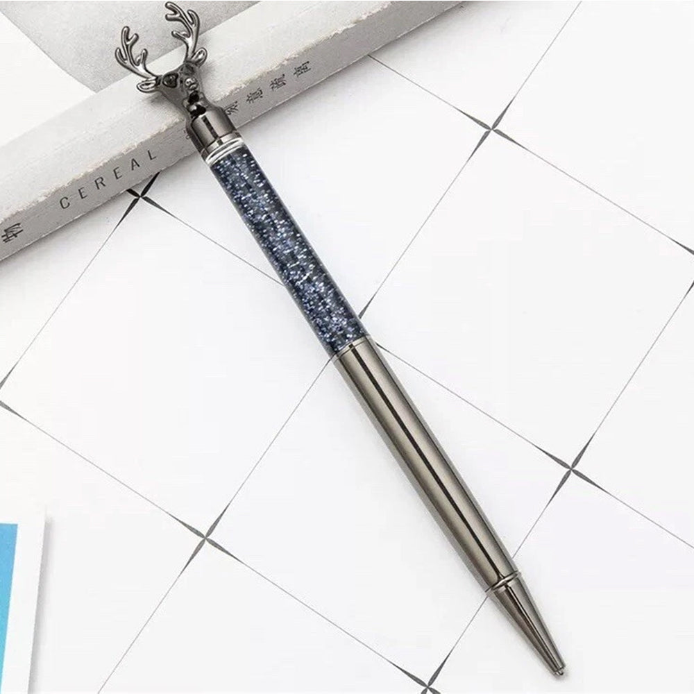 Stag Head Ballpoint Pen, Novelty Christmas Gift for Men & Women (Gunmetal Grey with Glitter)