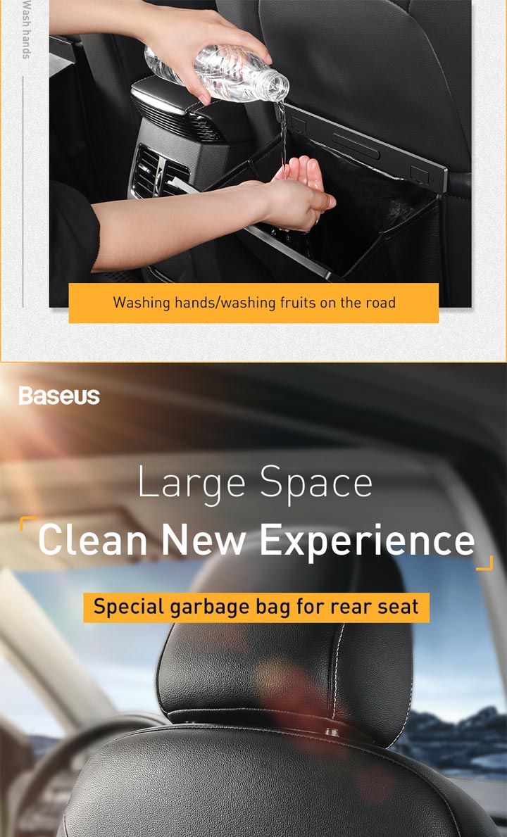 Baseus PU Leather Car Trash Bag - Waterproof, Leakproof Waste Basket with Magnetic Closure