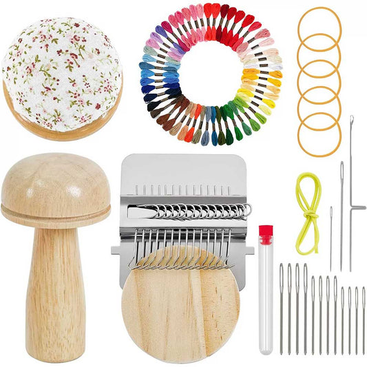 Mini Darning Loom & Mushroom Knit Patch Kit - Handcraft DIY Weaving Repair Tool