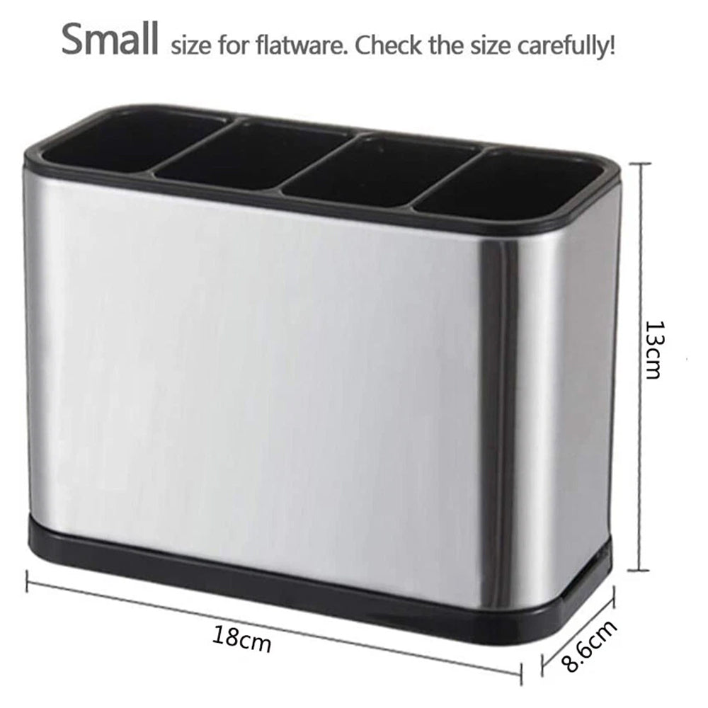 Stainless Steel Cutlery Organizer - Kitchen Utensil Holder with Drain & Compartments